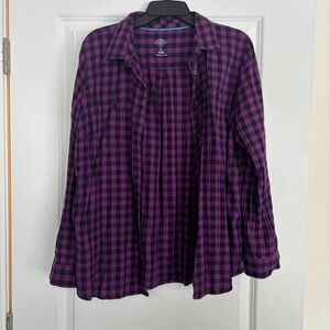 St. John's Bay Women's Purple and Black Checkered Plaid Shirt